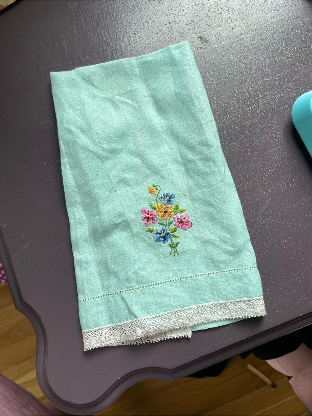 Blue Green Embroidered Handkerchief